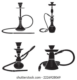 Set of Black silhouette  of Turkish hookah in isolate on white background.Vector illustration.
