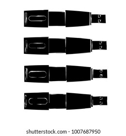 set of black silhouette usb flash disk icon illustration design vector