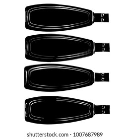 set of black silhouette usb flash disk icon illustration design vector
