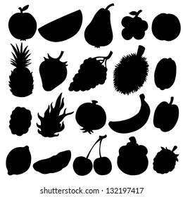 Set black silhouette various fruits on a white background. Abstract design logo. Logotype art - vector