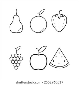 Set black silhouette of various fruits on a white background. Logotype art - vector.