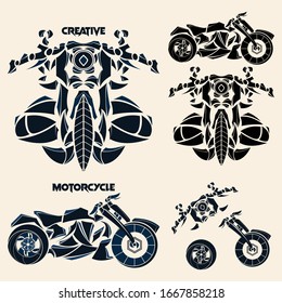 Conjunto de motocicletas vectoriales de silueta negra
