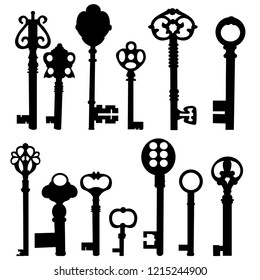 set of black silhouette of vintage keys