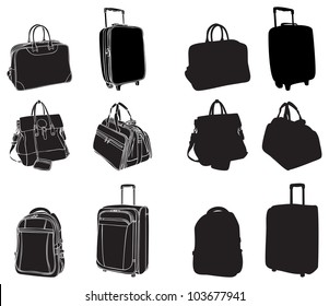 set of black silhouettes bags and suitcases