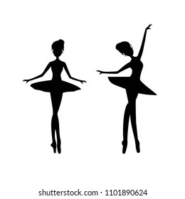 Set of black silhouettes Ballerinas in cartoon style vector illustration. Dance Ballerina silhouette isolated on white background