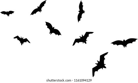 Set of black silhouettes of bats. Vector illustration