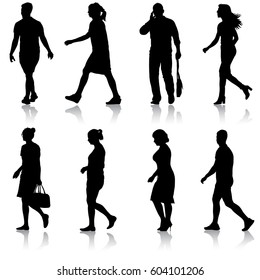 Set black silhouettes of beautiful man and woman on white background. Vector illustration