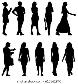 Set black silhouettes of beautiful man and woman on white background.