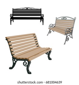 Set of black silhouettes Bench on a white background