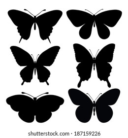 set of black silhouettes of butterflies.