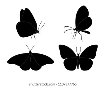Set of black silhouettes of butterfly