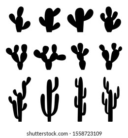 Set of black silhouettes of cactuses, vector illustration