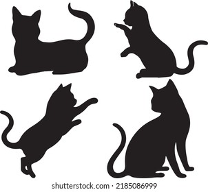 Set black silhouettes of cats and kittens cat footprints isolated on a white background

