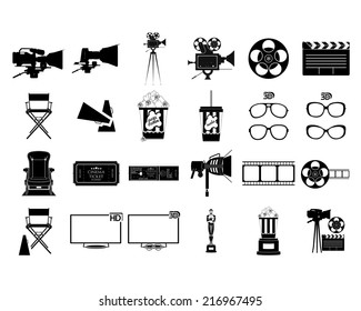 a set of black silhouettes of cinema related elements