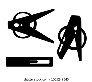 Set of black silhouettes. Clothespin icon. Vector illustration isolated on white background. Web site page and mobile app design.