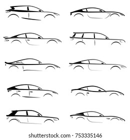 Set of black silhouettes concept cars on white background. Vector illustration.