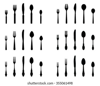 Set of black silhouettes of cutlery, vector