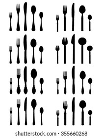 Set of black silhouettes of cutlery, vector