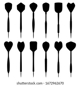 Set Of Black Silhouettes Of Darts, Vector Illustration