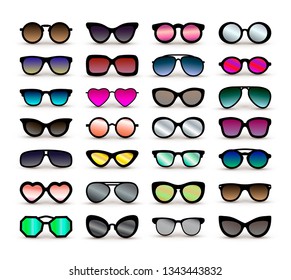 Set Of Black Silhouettes Of Different Eyeglasses. Flat Design. Vector Illustration. Isolated On White Background.