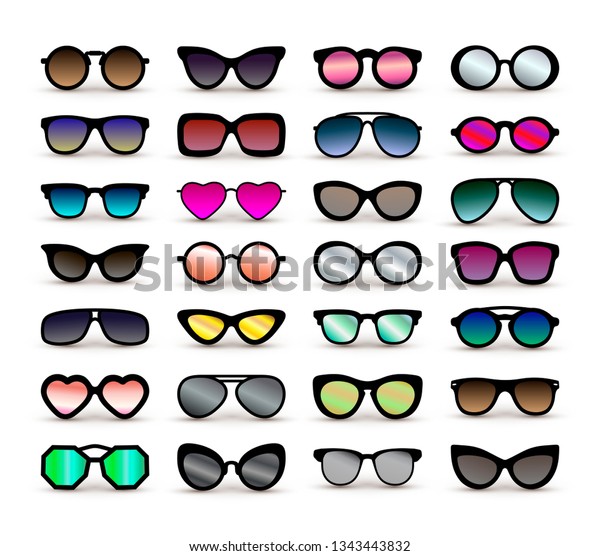 Set Black Silhouettes Different Eyeglasses Flat Stock Vector Royalty Free 1343443832