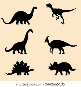 Set of black silhouettes of dinosaurs. Perfect for fabric, textile, clothing, wrapping paper, wallpaper, poster. 