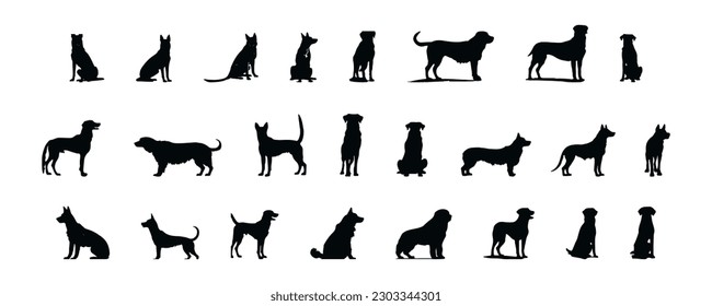 Set of black silhouettes dog isolated on white background, vector illustration