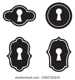 Set of Black Silhouettes of Door Keys Vintage and Antique Key Icons