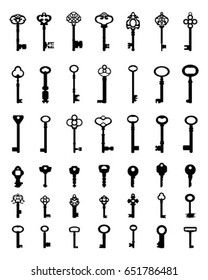 Set of black silhouettes of door keys, vector