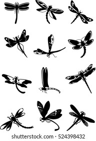 Set of black silhouettes dragonflies on white background.Vector illustration
Set of patterns of different black silhouettes of dragonflies isolated  on white background in flat style.
