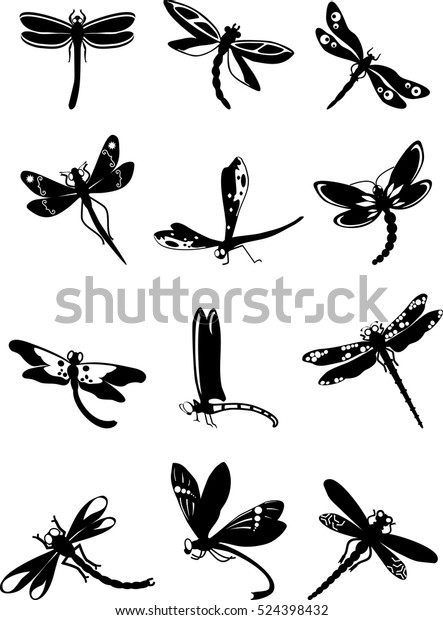 Set Black Silhouettes Dragonflies On White Stock Vector (Royalty Free ...