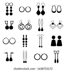 Set of black silhouettes of earrings, vector illustration