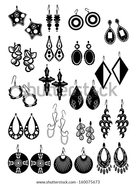 Set Black Silhouettes Female Earrings Isolated Stock Vector (Royalty ...