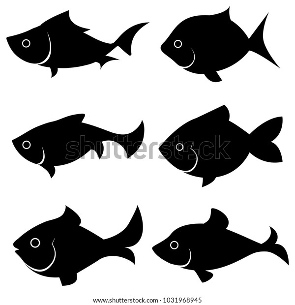 Set Black Silhouettes Fish Different Shapes Stock Vector (Royalty Free ...