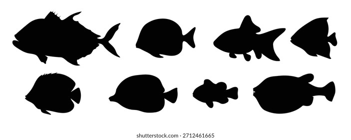 Conjunto de siluetas negras de Ilustración vectorial de pescado