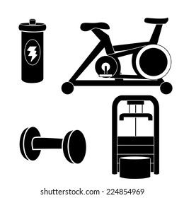 a set of black silhouettes of fitness related elements