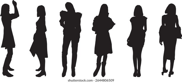 a set of black silhouettes of girls models