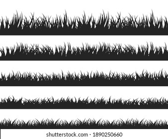 Set of black silhouettes grass. Lawn panoramic landscape. Template with herbal border for your design. Vector illustration.