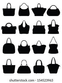 Set of black silhouettes of handbags, vector 