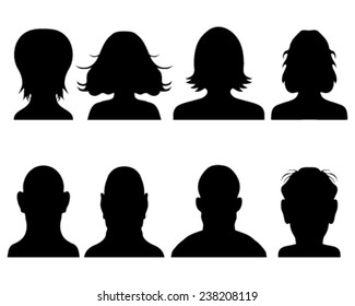 Set of black silhouettes of heads,vector