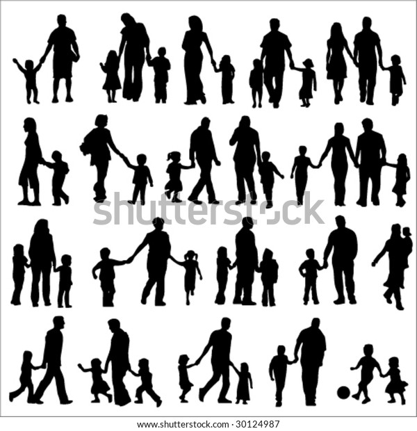 Set Black Silhouettes Illustration Parents Children Stock Vector ...