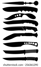 Set of black silhouettes of knives. Vector illustration