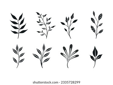 Set of black silhouettes of leaves on a white background. Vector illustration