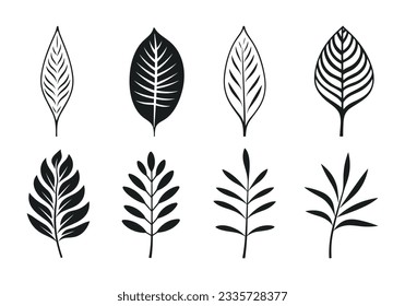 Set of black silhouettes of leaves on a white background. Vector illustration