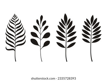 Set of black silhouettes of leaves on a white background. Vector illustration