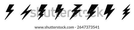 Set of black silhouettes of lightning