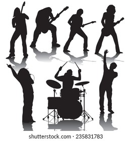 Set of black silhouettes of musicians. Vector illustration