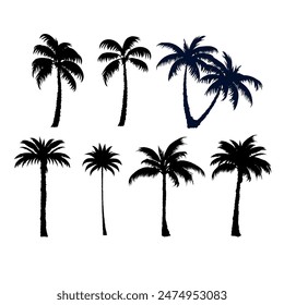 set of black silhouettes of a palm tree, silhouette of a palm tree isolated