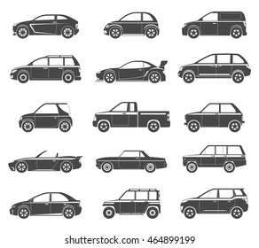 Set Black Silhouettes Passenger Car Icons Stock Vector (Royalty Free ...