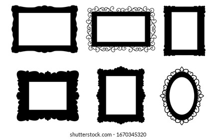 Set of black silhouettes picture frame isolated on white background. Flat design. Vector illustration